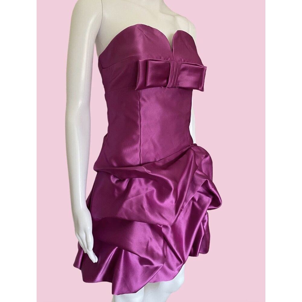 Vintage 1980s Jessica McClintock Purple Satin Party Cocktail Dress w Bow Size 6
